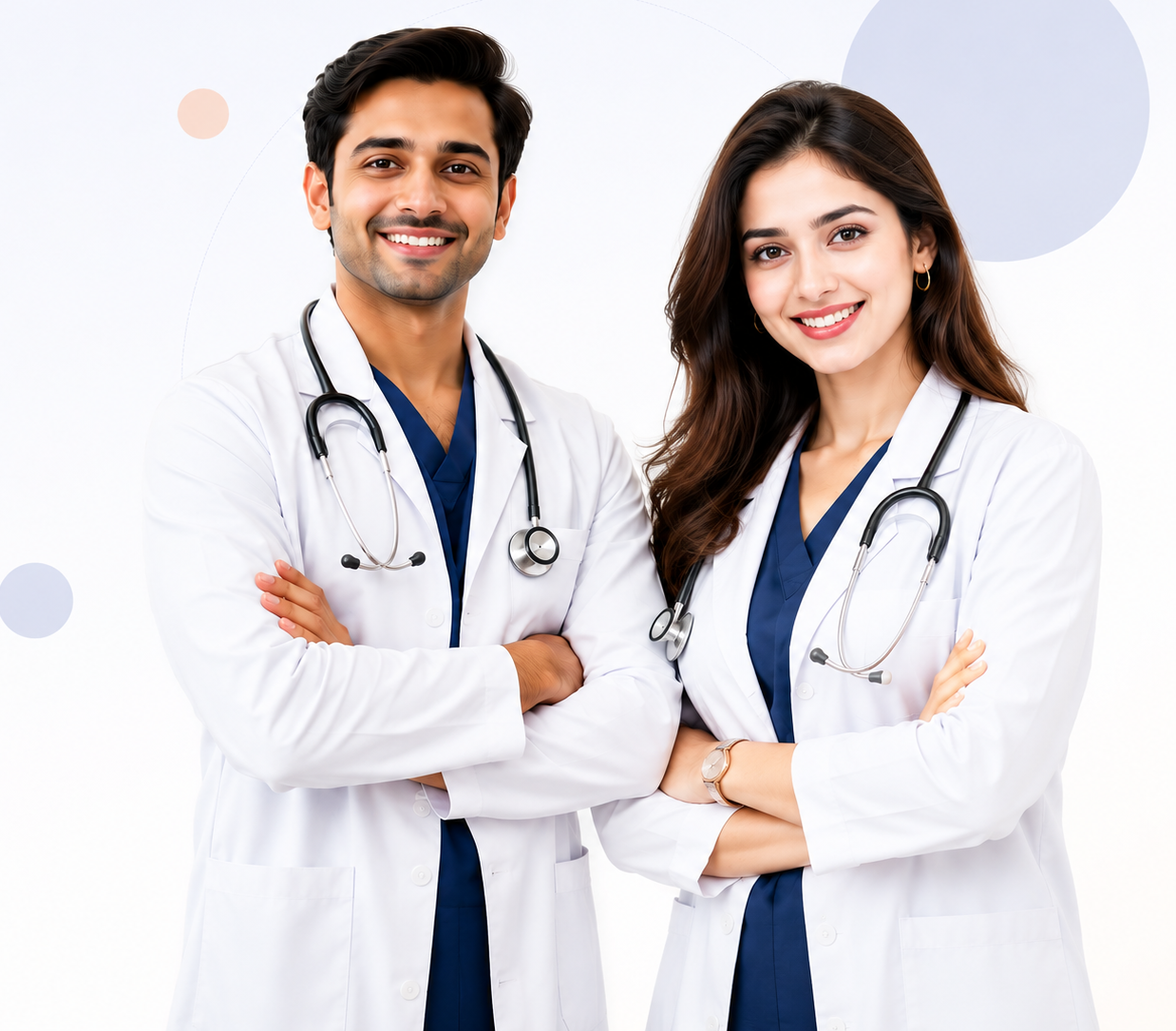 Two NEET PG doctors in white coats